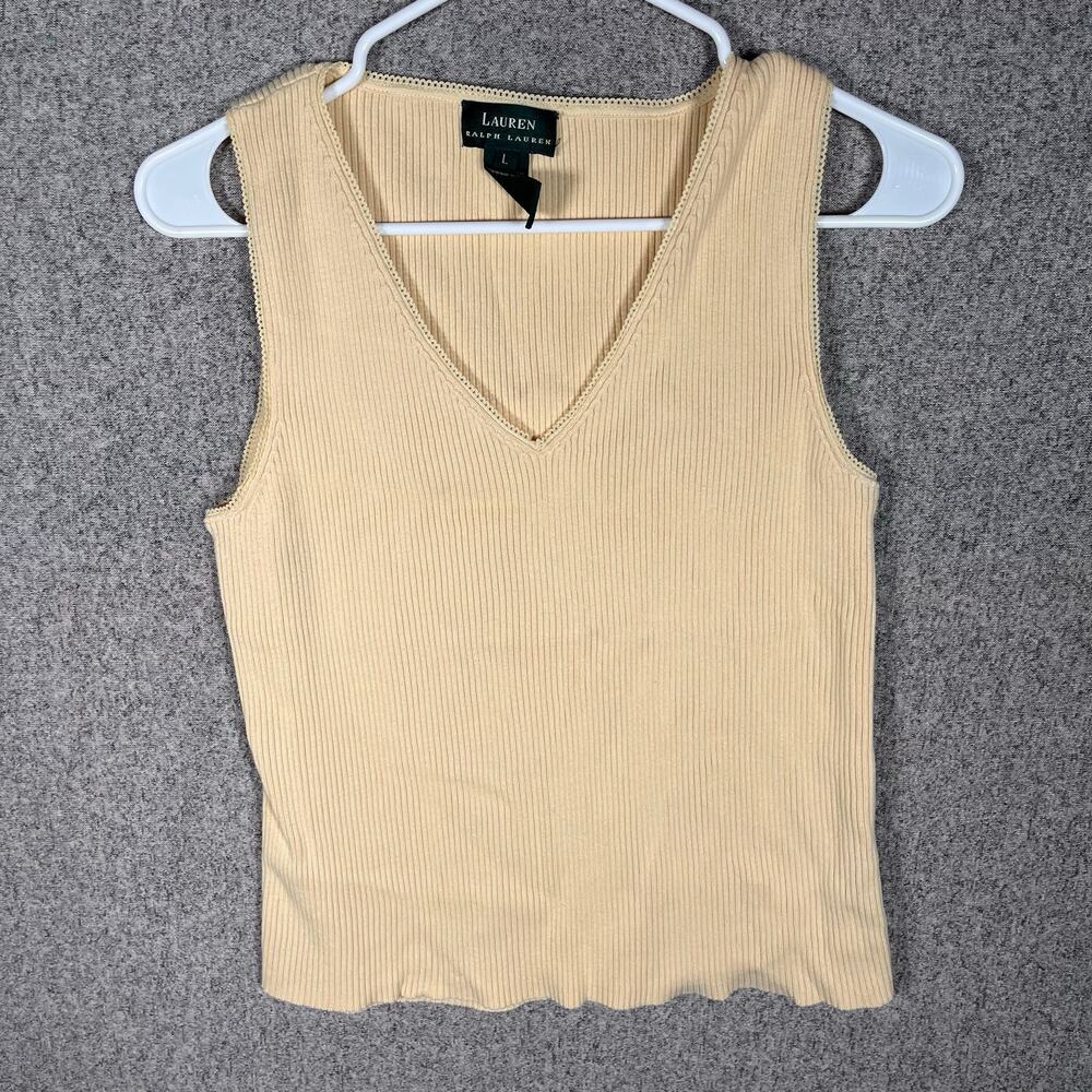 VTG 90s Y2K Dainty Sleeveless Blouse Lauren Ralph Lauren Pale Yellow Womens Sz M